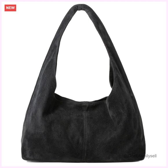 Handbags - Suede Tote Shoulder Bag Retro Crescent Hobo Work Purse Minimal Chic